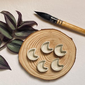 Empty speckled Ceramic Paint pans - set of 5 moon pans , clay Ceramic empty watercolor pans , rustic Paint pans, artist supplies