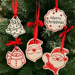 Set of 5 glossy ceramic Christmas Ornaments , Christmas decor, Ceramic ornaments, Holiday decor