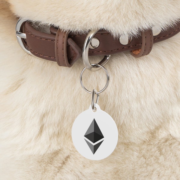 Ethereum Tag for Dog | White Coated Solid Metal | Crypto Pet Accessory | Ethereum Army Crypto Fashion for Pets | Crypto Gift | Ethereum Gift