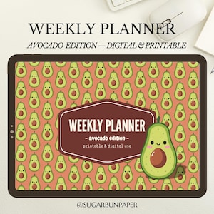 Weekly Planner Printable | Cute Avocado Weekly Planner PDF | Kawaii Planner | Digital Download | GoodNotes & Print