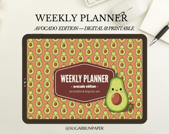Weekly Planner Printable | Cute Avocado Weekly Planner PDF | Kawaii Planner | Digital Download | GoodNotes & Print