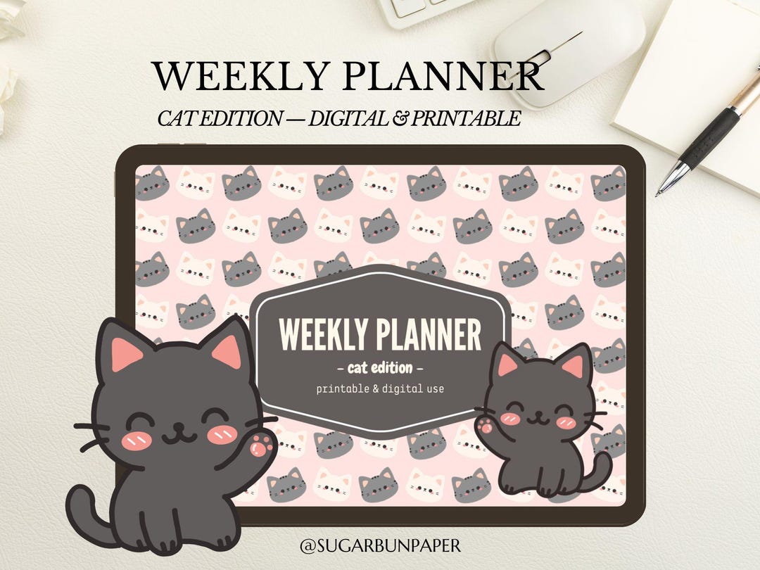 Weekly Planner Printable PDF | Cute Kawaii Cat Planner | Digital ...