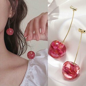 Fruit Earrings | FAST SHIPPING | Handmade Cherry Dangle Earrings | Food Earrings | Unique Holiday Gift For Her