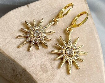 Gold Star Earrings: Hypoallergenic Celestial Jewelry, 1.5” Length