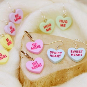 Candy Heart Earrings, Candy Heart Jewelry, Valentines Earrings, Valentines Day, Gift for her, Cute Earrings, Dangle Earrings, Candy Earrings