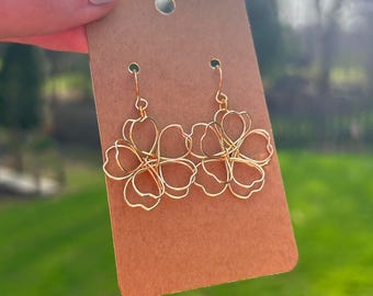 Gold Wire Flower Dangle Earrings, Beach Jewelry, Nickel Free