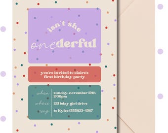 Erste Geburtstagseinladung Isn't She ONEderful Party Theme 1st Birthday Invite Anpassbare Vorlage Sofort Download Einladung