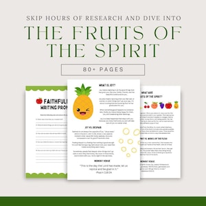 May include: A printable worksheet with a pineapple graphic and text about the fruits of the spirit. The text includes the words "joy", "despair", "love", "peace", "patience", "kindness", "faithfulness", "gentleness", and "self-control".