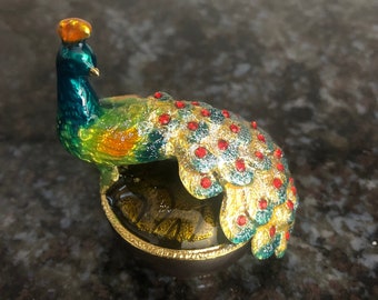 Cloisonne Peacock Box, Pier 1 Imports collectable, 2 1/4" tall x 2 1/4" wide base is 1 1/2", New in original box