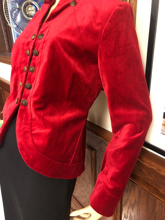 Stunning Red Velvet Jacket/Blazer size 10, Decora… - image 3