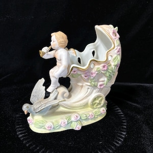 Paulux Made in Japan Planter with Cherub, Angel Planter, Antique Planter, 6 1/2&quot; tall base is 6&quot; x 2 3/4&quot;