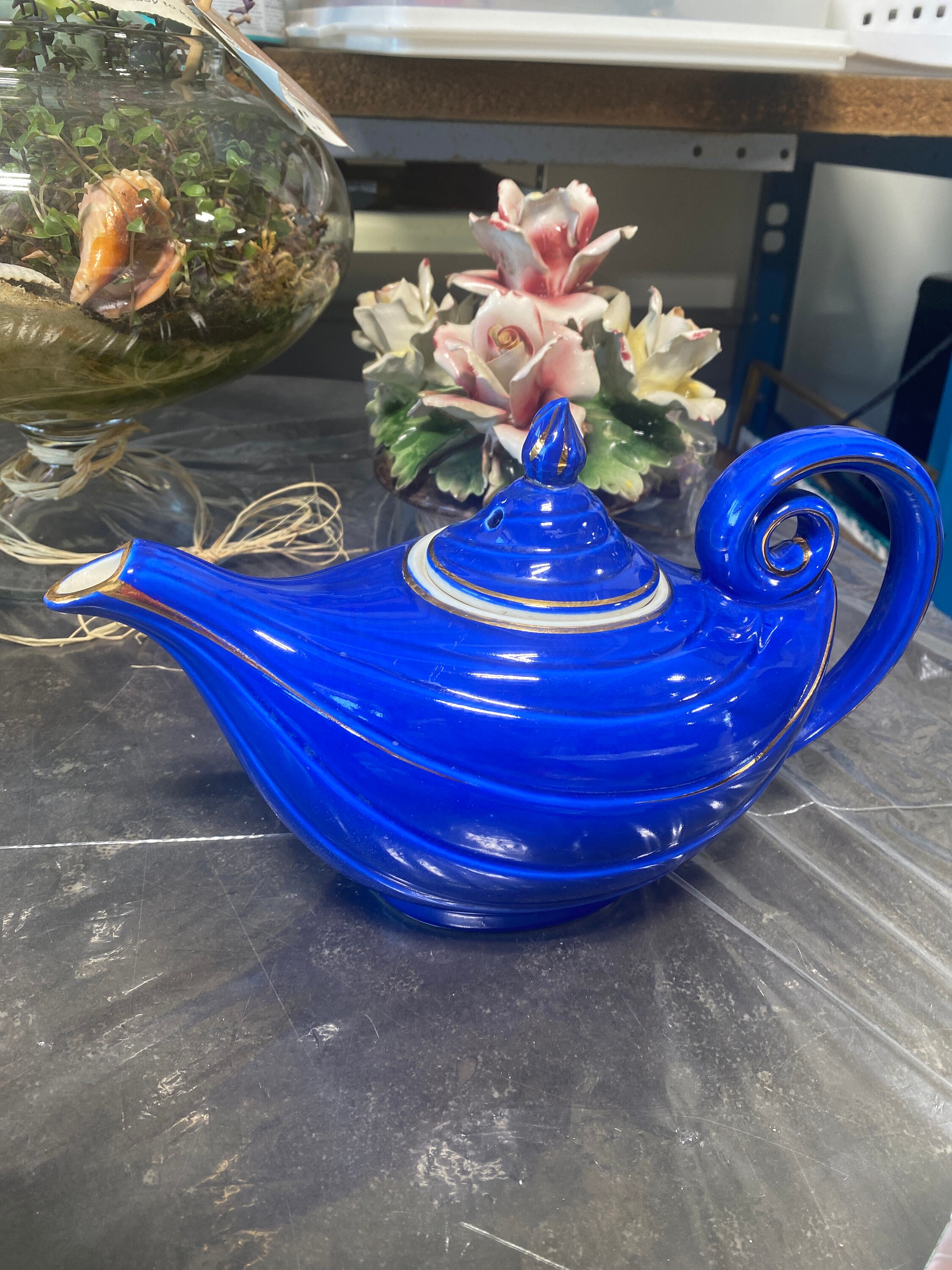 Vintage Mini Hall Tea Pot Royal Blue USA Serving Pieces Breakfast