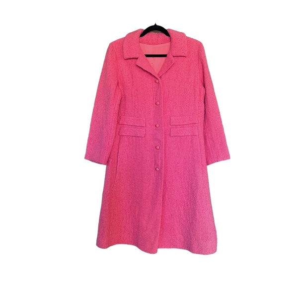 Vintage 1960s Mod Bardley Barbie Pink Wool Princess Coat Swing Coat XS/S