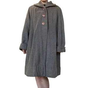 Vintage 1950s Lady Scott Heavy Gray Wool Swing Coat Silk Lined XL