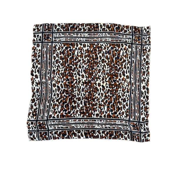 Vintage 1960s Baar & Beards Rayon Silk Hand Rolled Scarf Leopard Print 23" Square Made in Japan