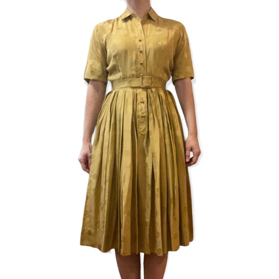 Vintage 1950s Royal Lynne Gold Belted Shirt Dress… - image 2