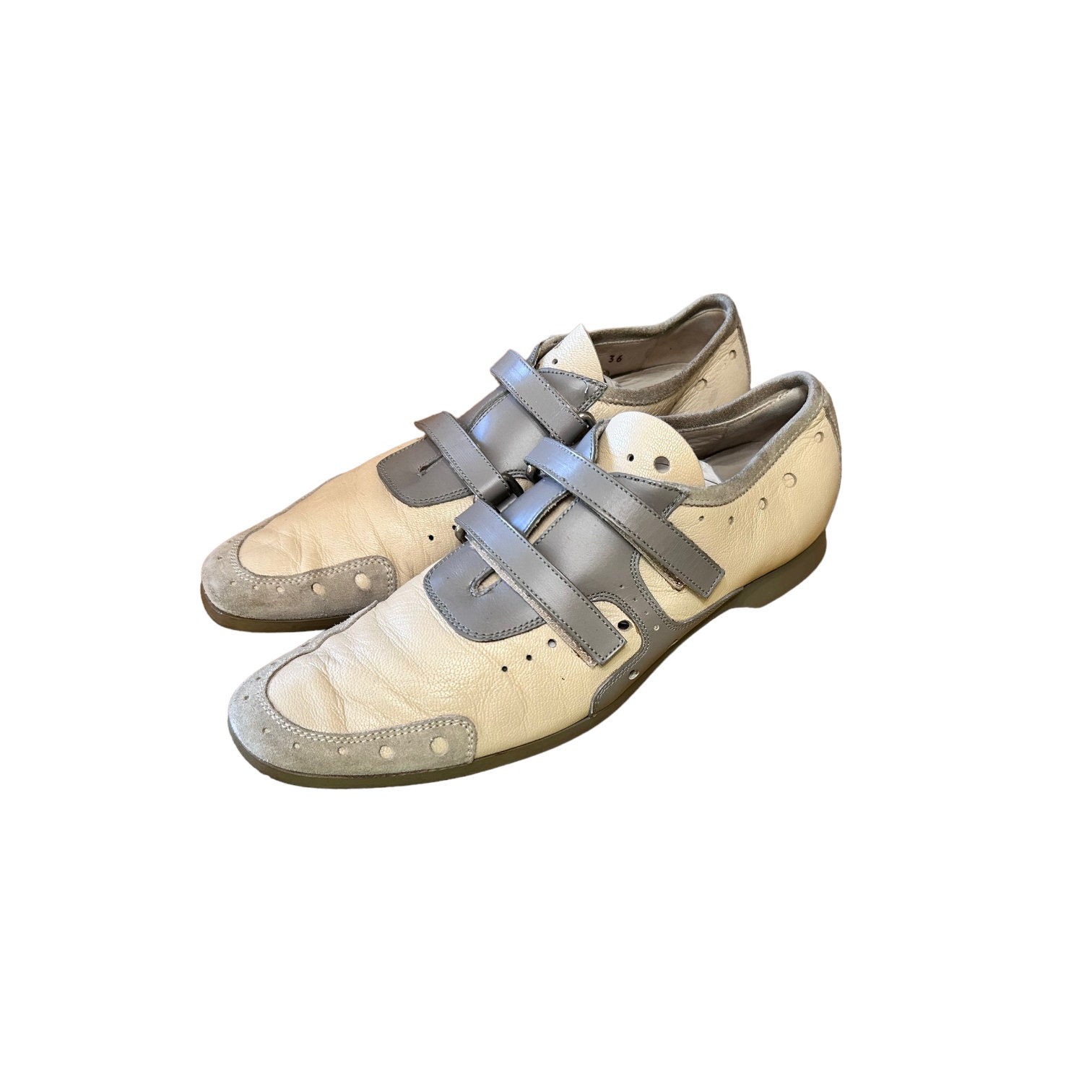 Vintage 90s Y2K Prada Velcro Trainers Sneakers Beige Leather Gray
