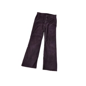 May include: A pair of dark purple corduroy pants with a wide leg.