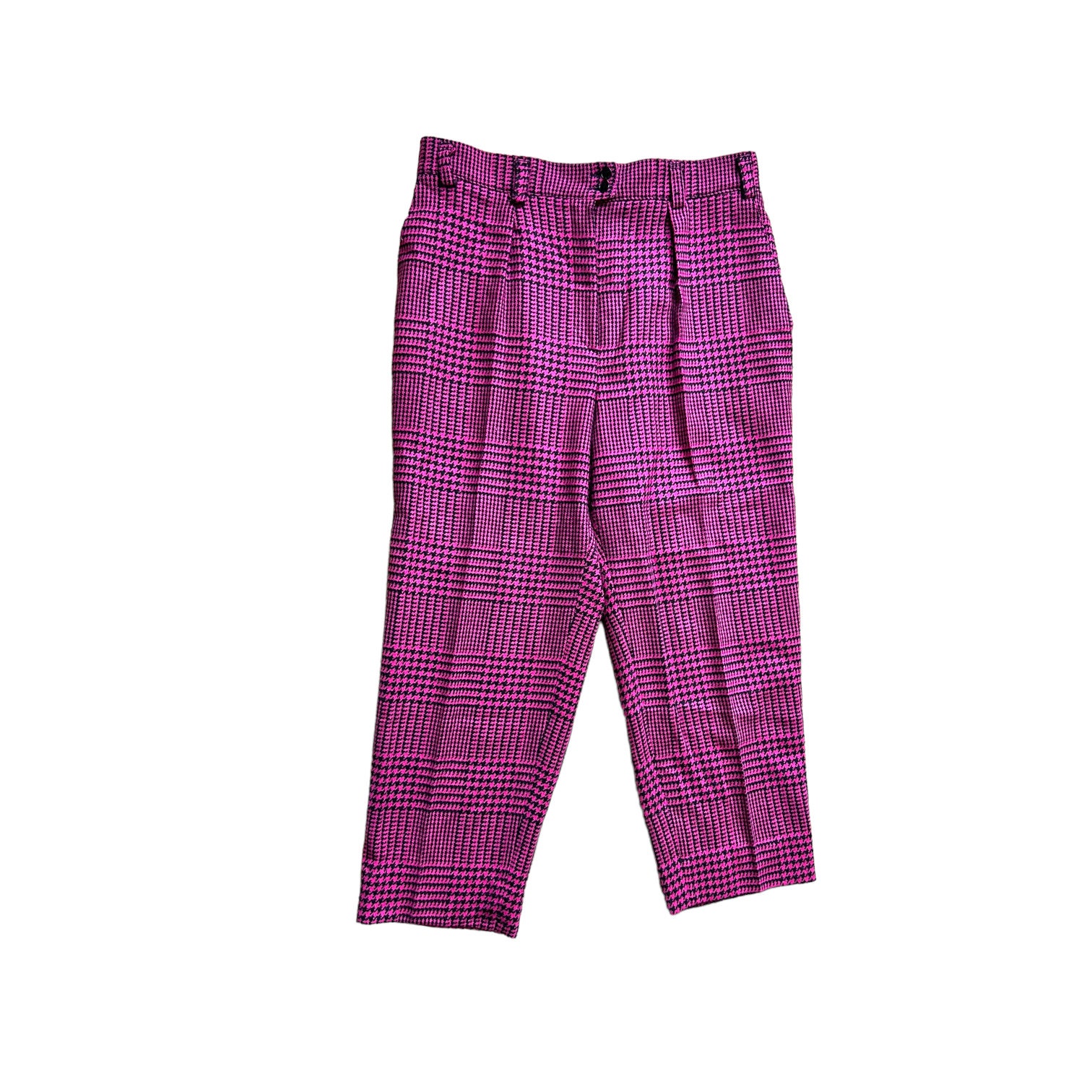 Escada, Vintage '80s Mondi Escada High Waisted Hot Pink Houndstooth Wool Pants 35" Waist