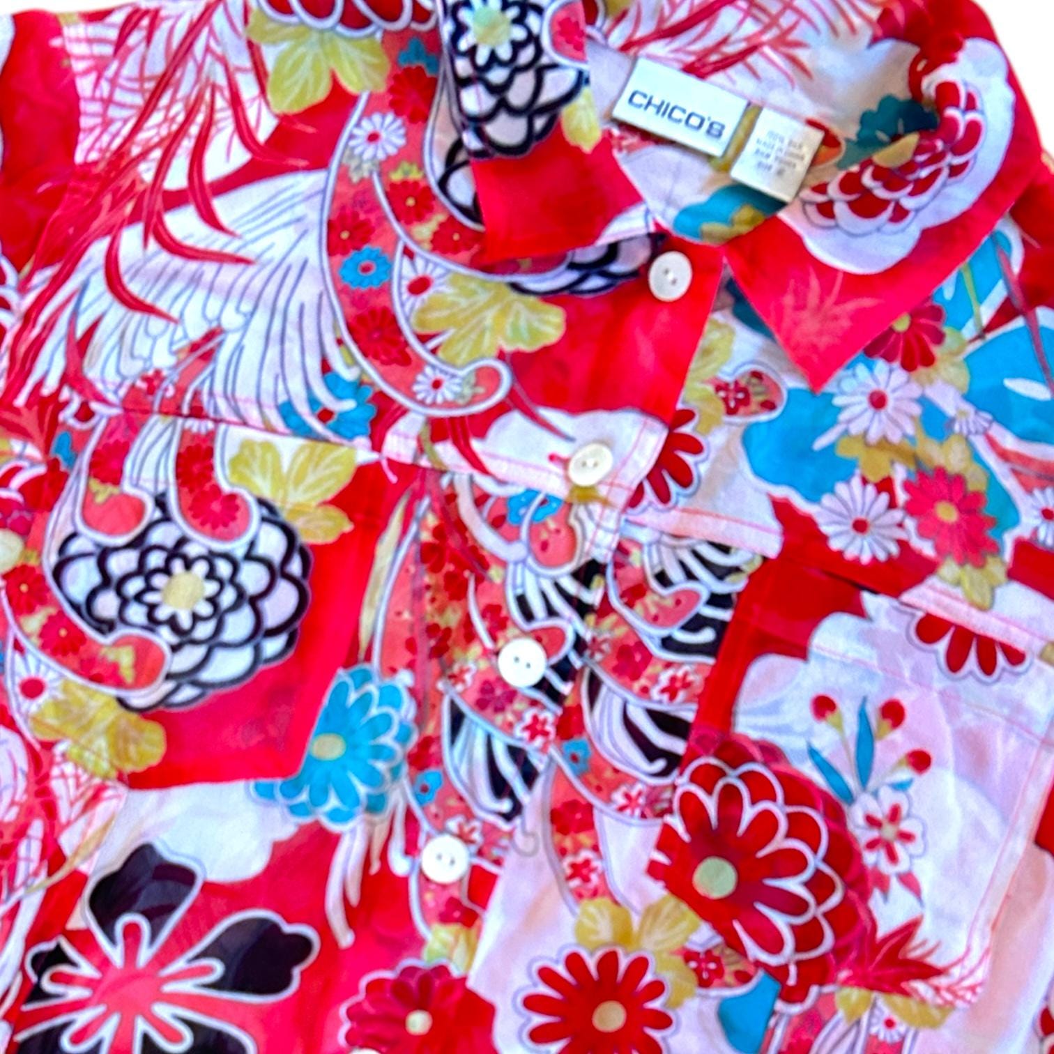 VTG '90s Y2K Chico's 100% Silk Sheer Asian Inspired Psychedelic