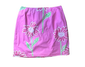 Vintage '90s Y2K Lilly Pulitzer White Label Pink Floral Mini Skirt Sz 6 29" Waist