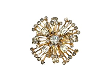 Vintage 1950s Coro Atomic Starburst Snowflake Maltese Cross Rhinestone Crystal Brooch 2&quot;