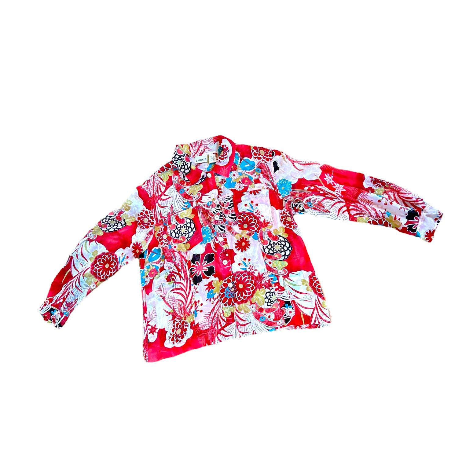 chico-deco♡ VTG '90s Y2K Chico's 100% Silk Sheer Asian Inspired Psychedelic