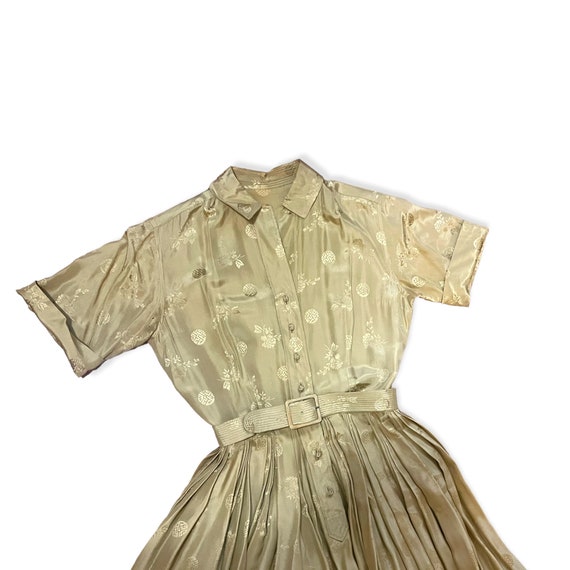 Vintage 1950s Royal Lynne Gold Belted Shirt Dress… - image 7