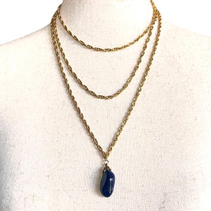 Vintage Trifari Ultra Long Gold Chain Rope Necklace Blue Stone Opera Length 54"
