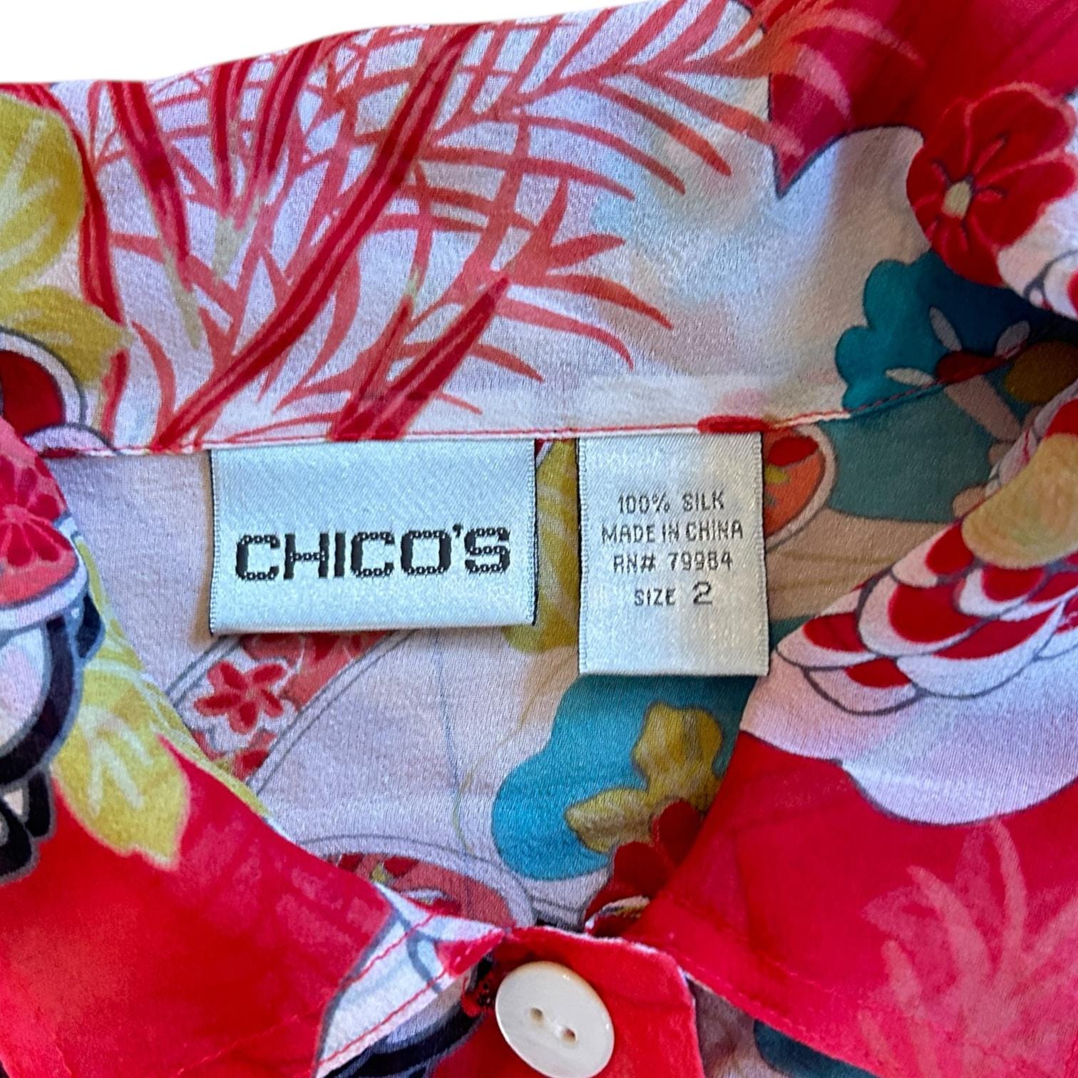 VTG '90s Y2K Chico's 100% Silk Sheer Asian Inspired Psychedelic
