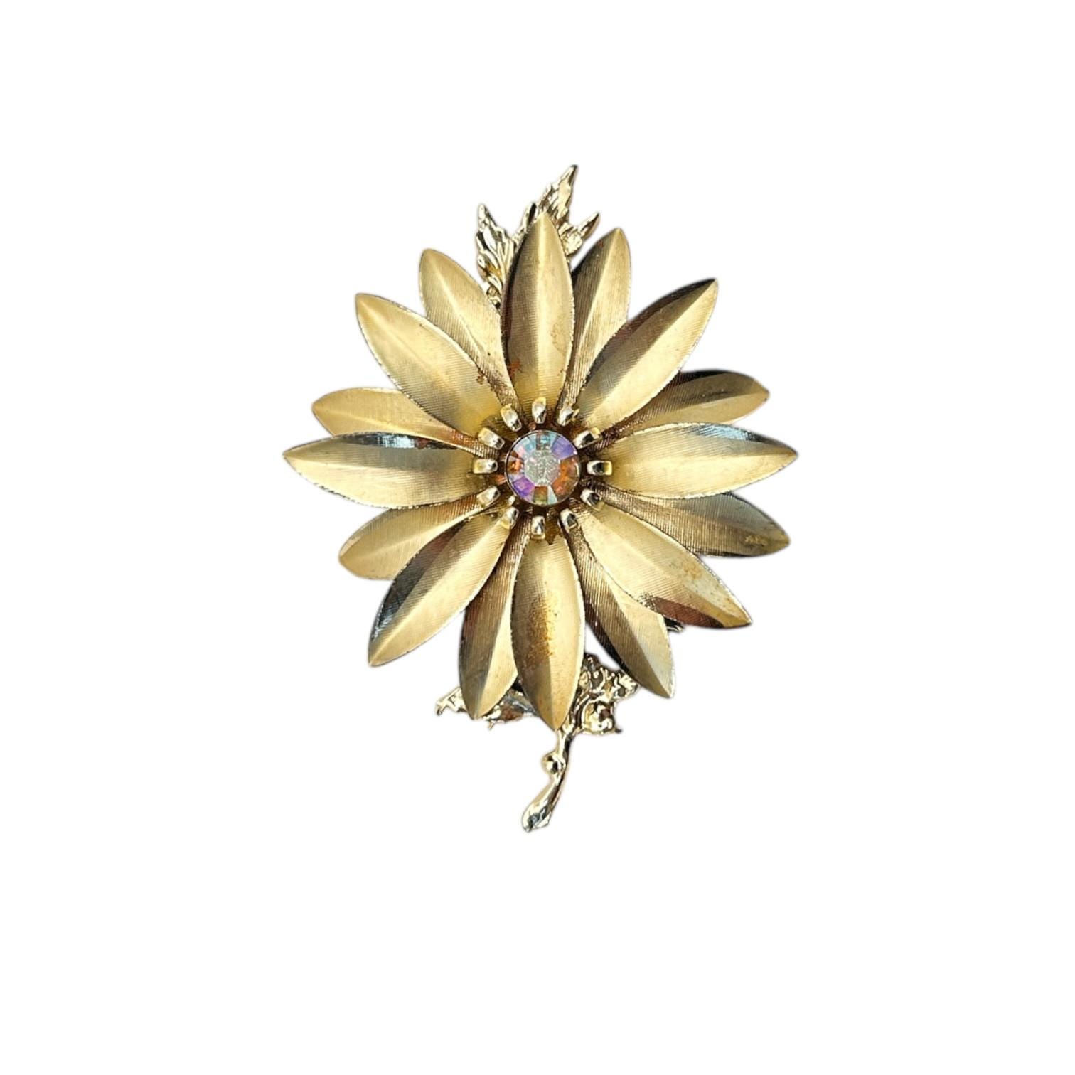 Vintage 1960s Gold Tone Day to Night Brooch Mechanical