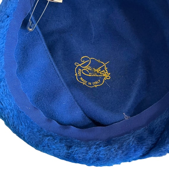 Vintage 1960s Duchess Italian Blue Faux Fur Bucket Hat + Ribbon Bow Applique VTG Faux Fur Hat Ribbon Bucket 50s 60s Duchess Italy Unisex  main image 2