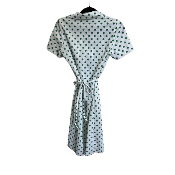 Vintage 1970s Flutterbye White Green Polka Dot Sh… - image 6