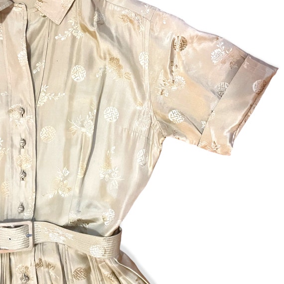 Vintage 1950s Royal Lynne Gold Belted Shirt Dress… - image 9