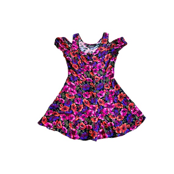 Vintage '90s Black Pink Purple Floral Print Plays… - image 5