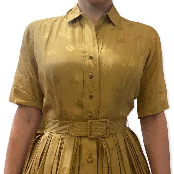 Vintage 1950s Royal Lynne Gold Belted Shirt Dress… - image 3