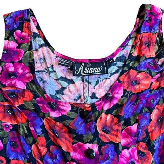 Vintage '90s Black Pink Purple Floral Print Plays… - image 7