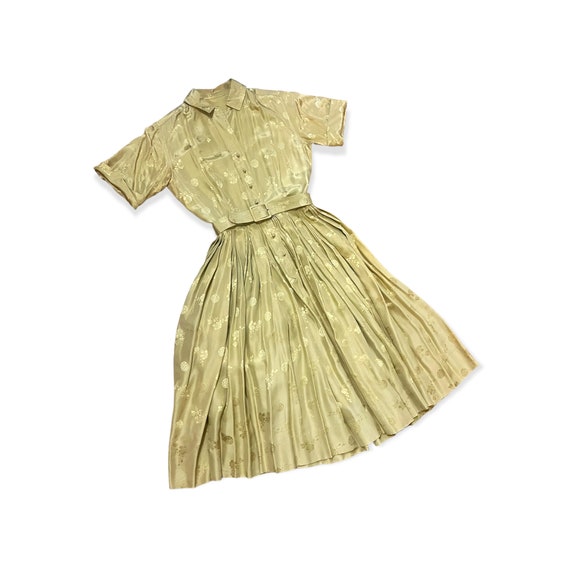 Vintage 1950s Royal Lynne Gold Belted Shirt Dress… - image 6