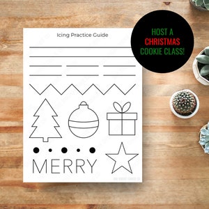 Royal icing practice sheet for teaching, Christmas cookie class, digital download PDF