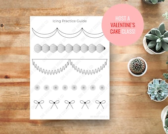 Hoja de práctica de glaseado de crema de mantequilla para enseñar, clase de galletas o pasteles de San Valentín, descarga digital en formato PDF