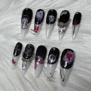 Stiletto Black & White Press on Nails With - Etsy