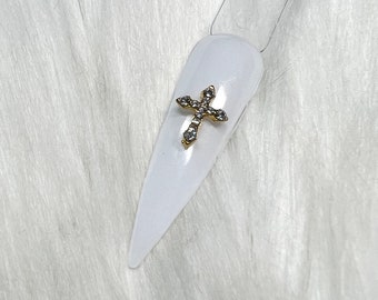 Gold Cross Nail Charms with Crystals & Pearls, 10 Pcs