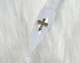 10 PCS Mixed Gold Cross Nail Charms made with Crystals and Pearls - Nail Supplies