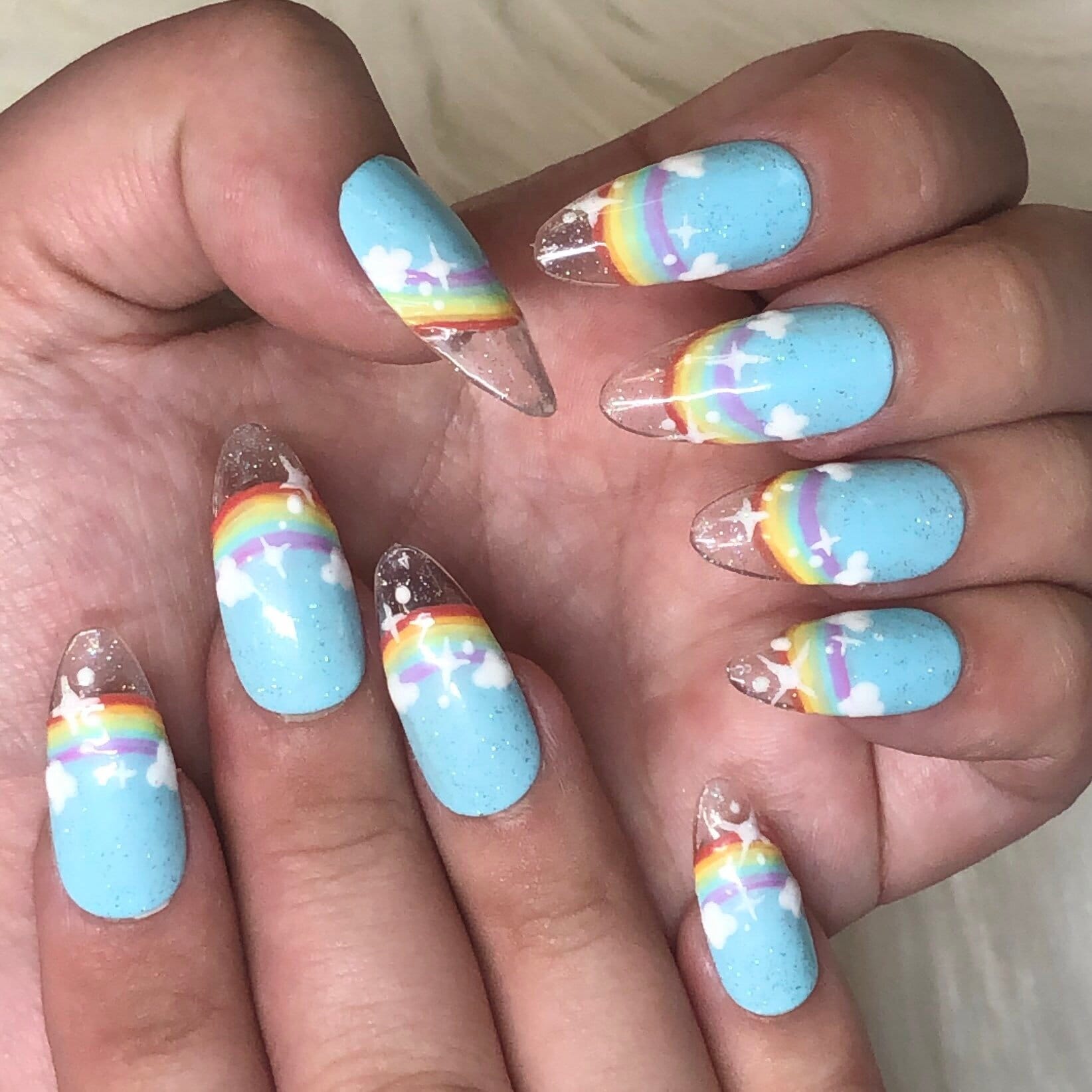 Almond Kawaii Rainbow With Glitter Press on Nails Christmas - Etsy