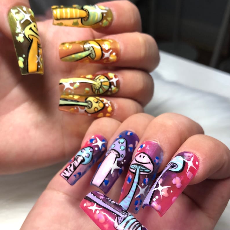 Mushroom Jelly Rainbow Press on Nails Graduation | Etsy