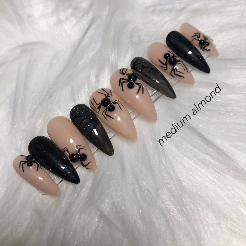 Black & Nude Spider Press On Nails Prom 2024 Graduation Gift image 3