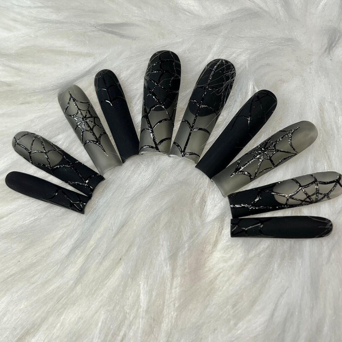 Black Spider Witch French Tip Press on Nails With Spiderwebs - Etsy
