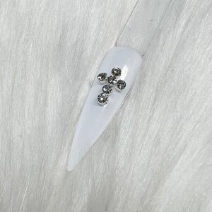 2 PCS Silver Cross Nail Charms made with Crystals  Nail Supplies