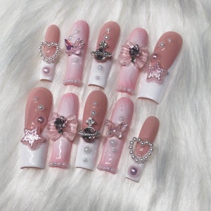 Pastel Pink and White French Tip Ombre Press on Nails With Gradient and ...