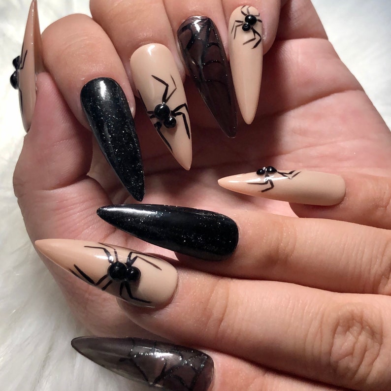 Black & Nude Spider Press On Nails Prom 2024 Graduation Gift image 4